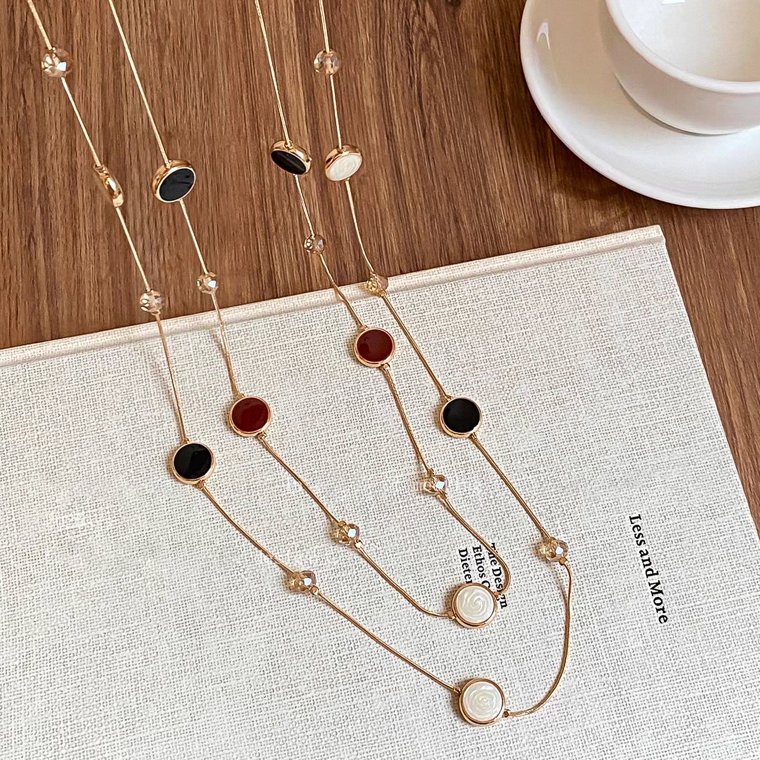 Round artificial gemstones double-layer long necklace