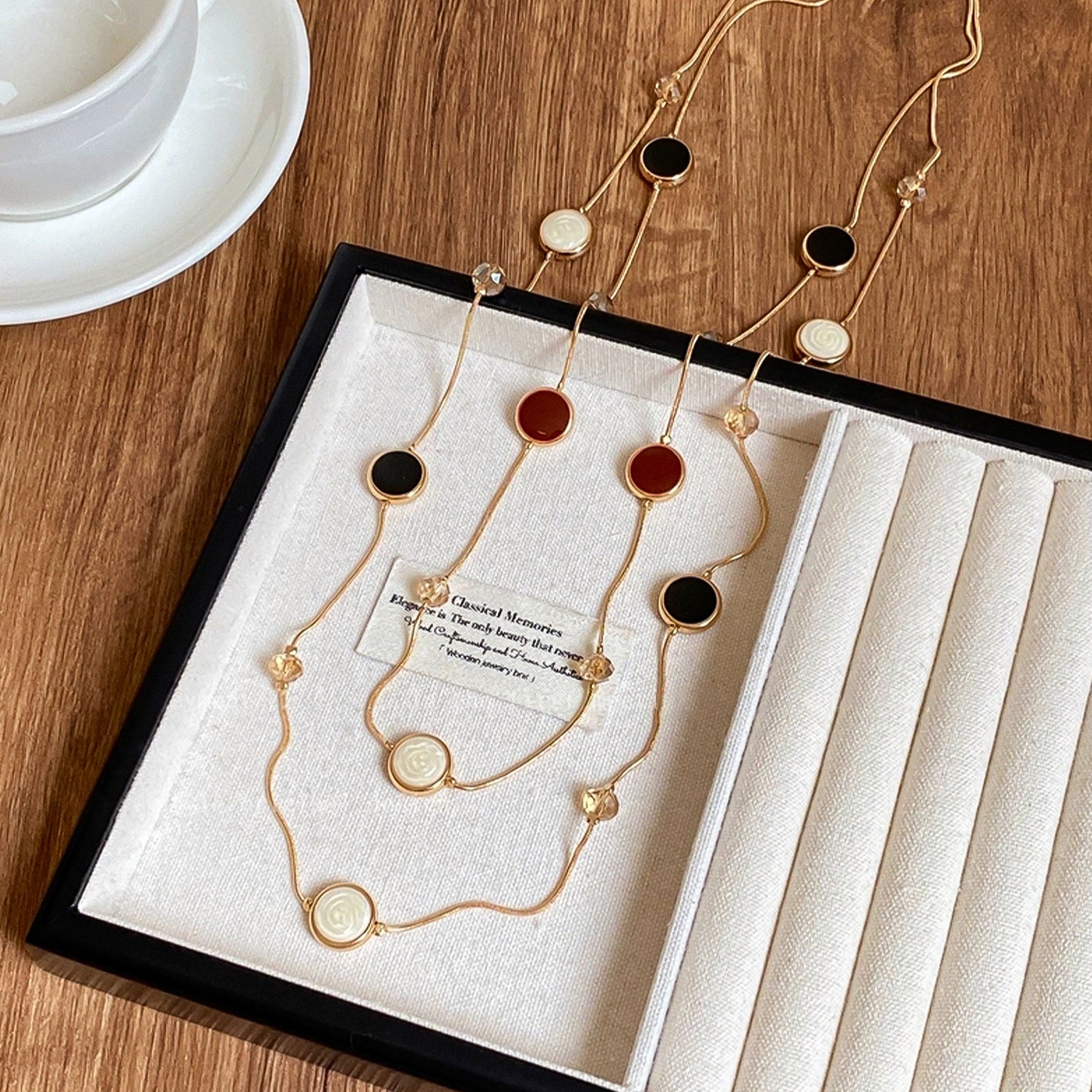 Round artificial gemstones double-layer long necklace