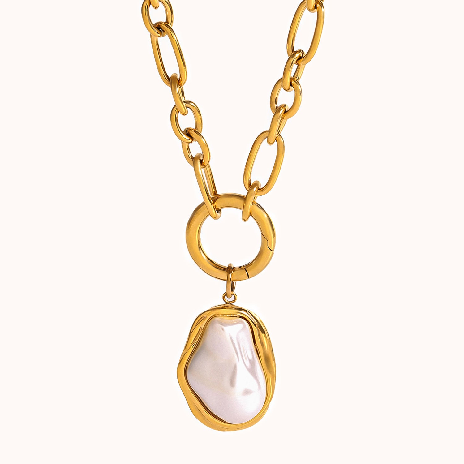 Stainless steel detachable Baroque pearl pendant necklace