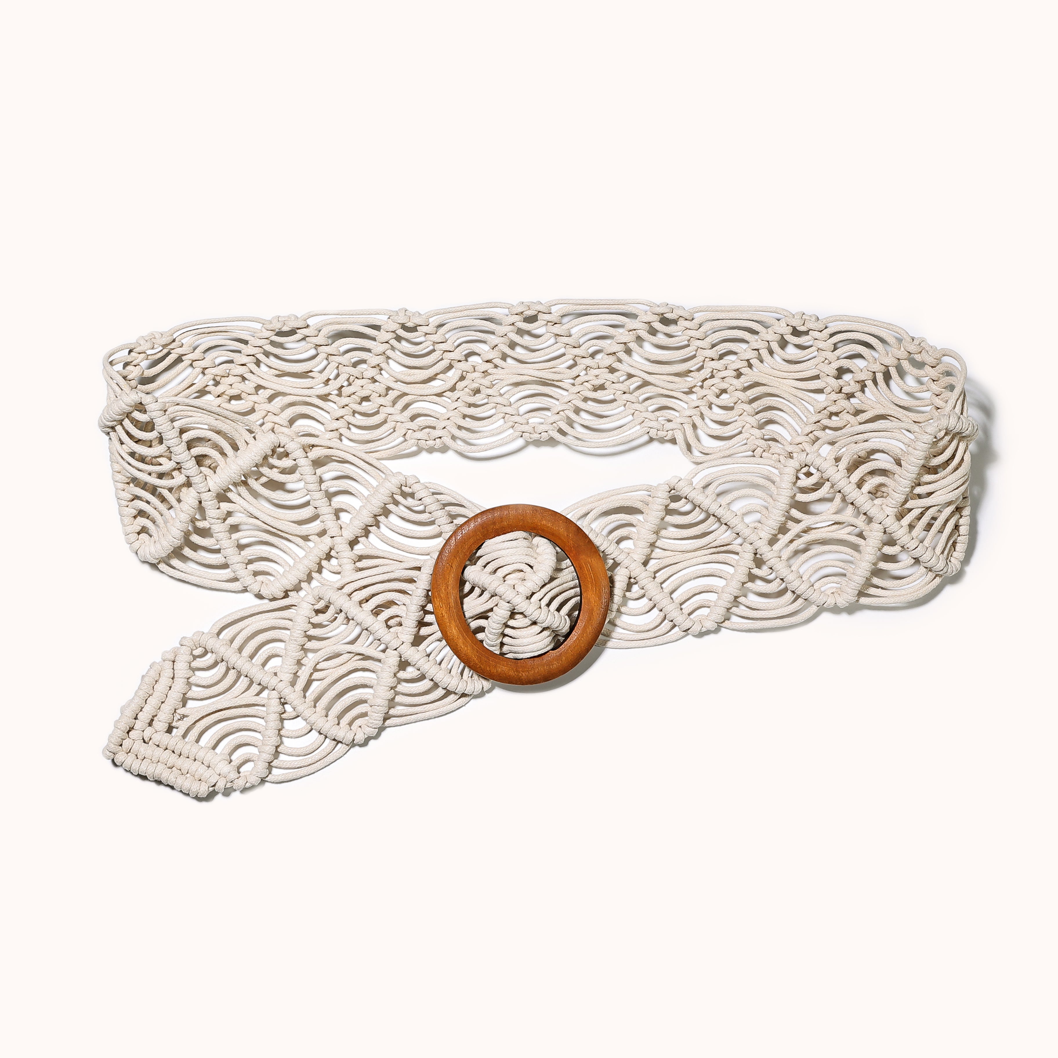 Bohemian-style white woven belt with geometric texture