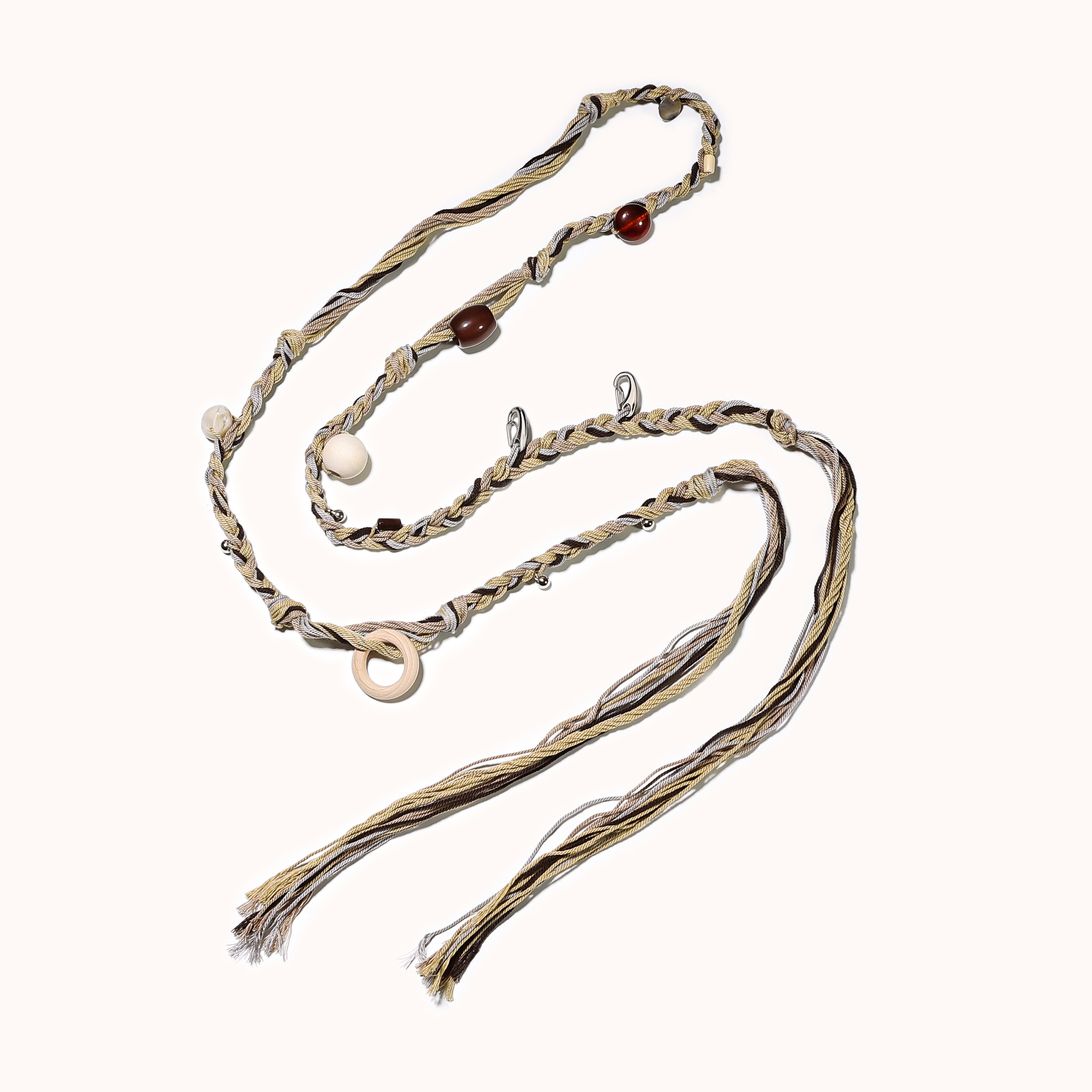 Hand-woven soft fabric wooden bead acrylic waist chain