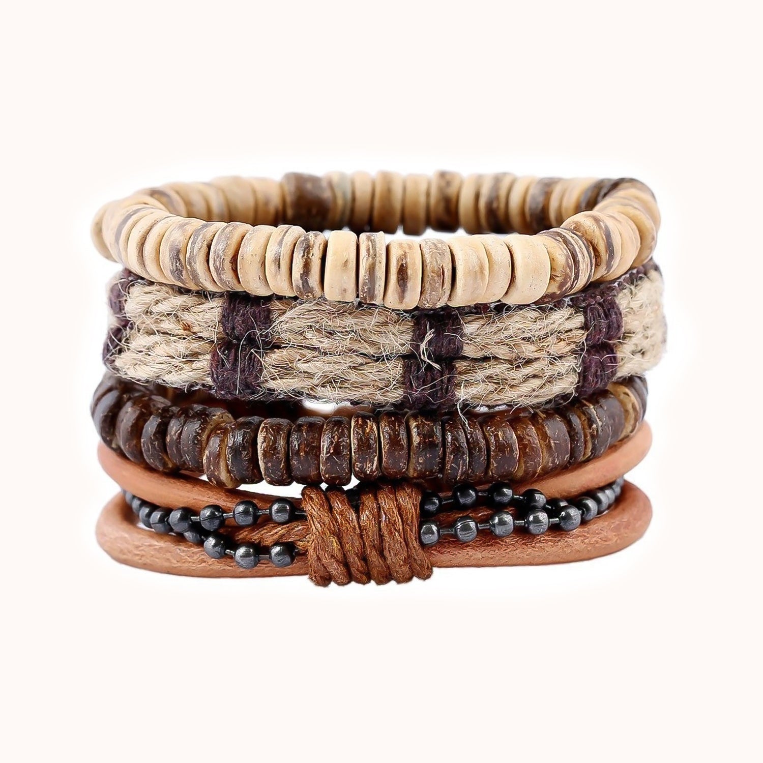 Hand-woven multi-layer and multi-material bracelet set