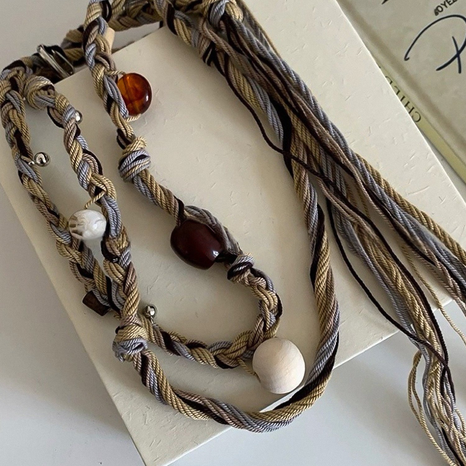 Hand-woven soft fabric wooden bead acrylic waist chain