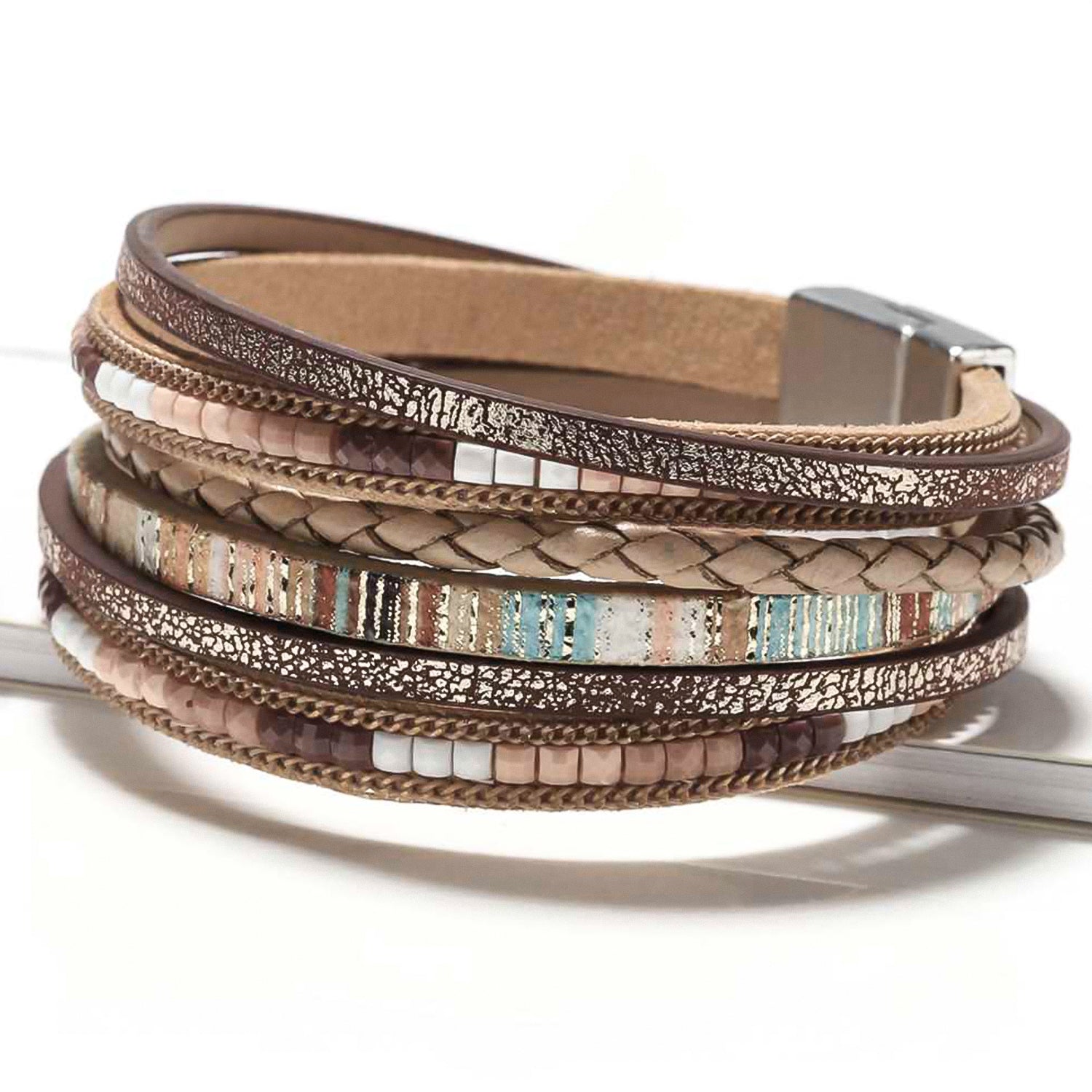 Bohemian hand-woven leather magnetic bracelet