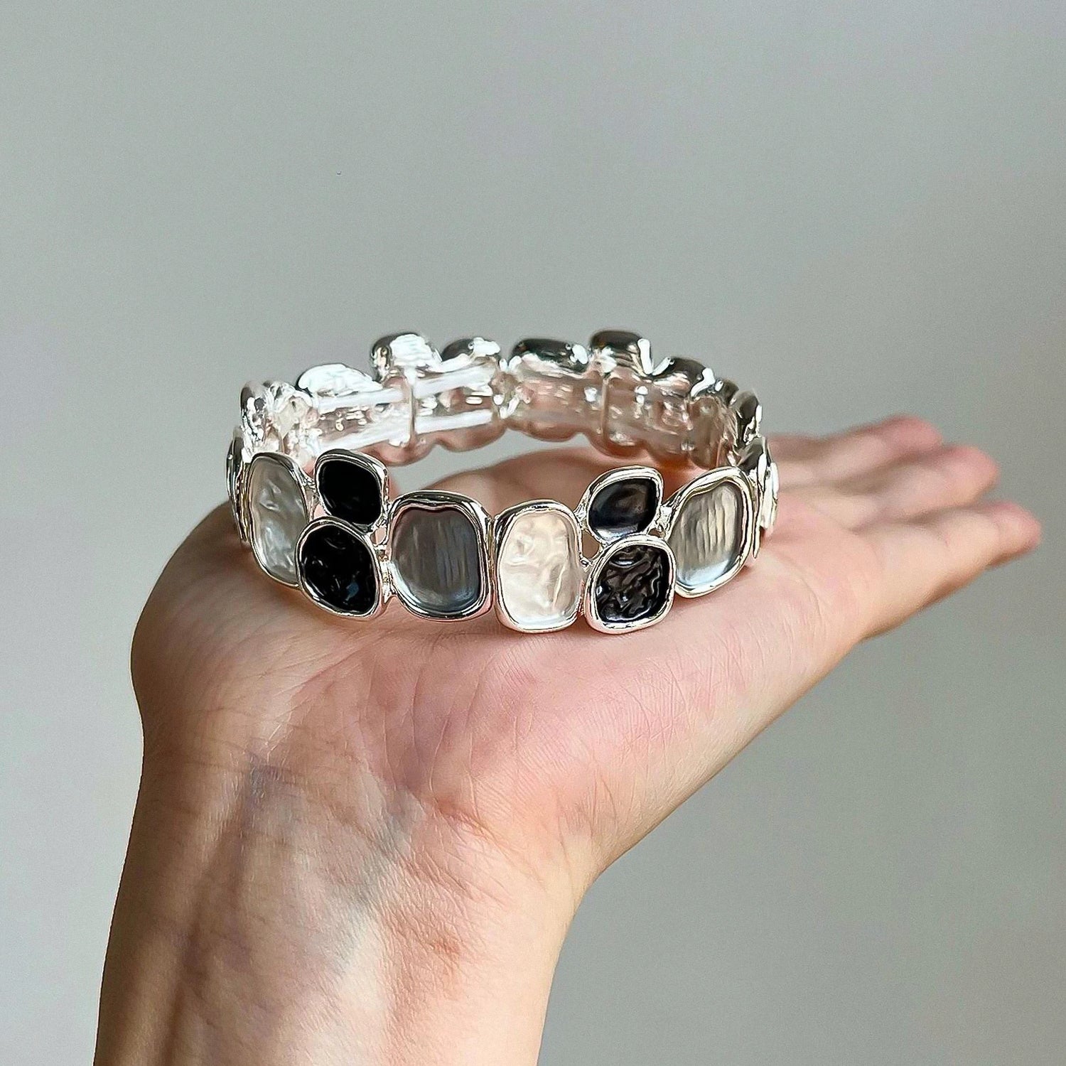 Oil painting style irregular geometric square elastic bracelet