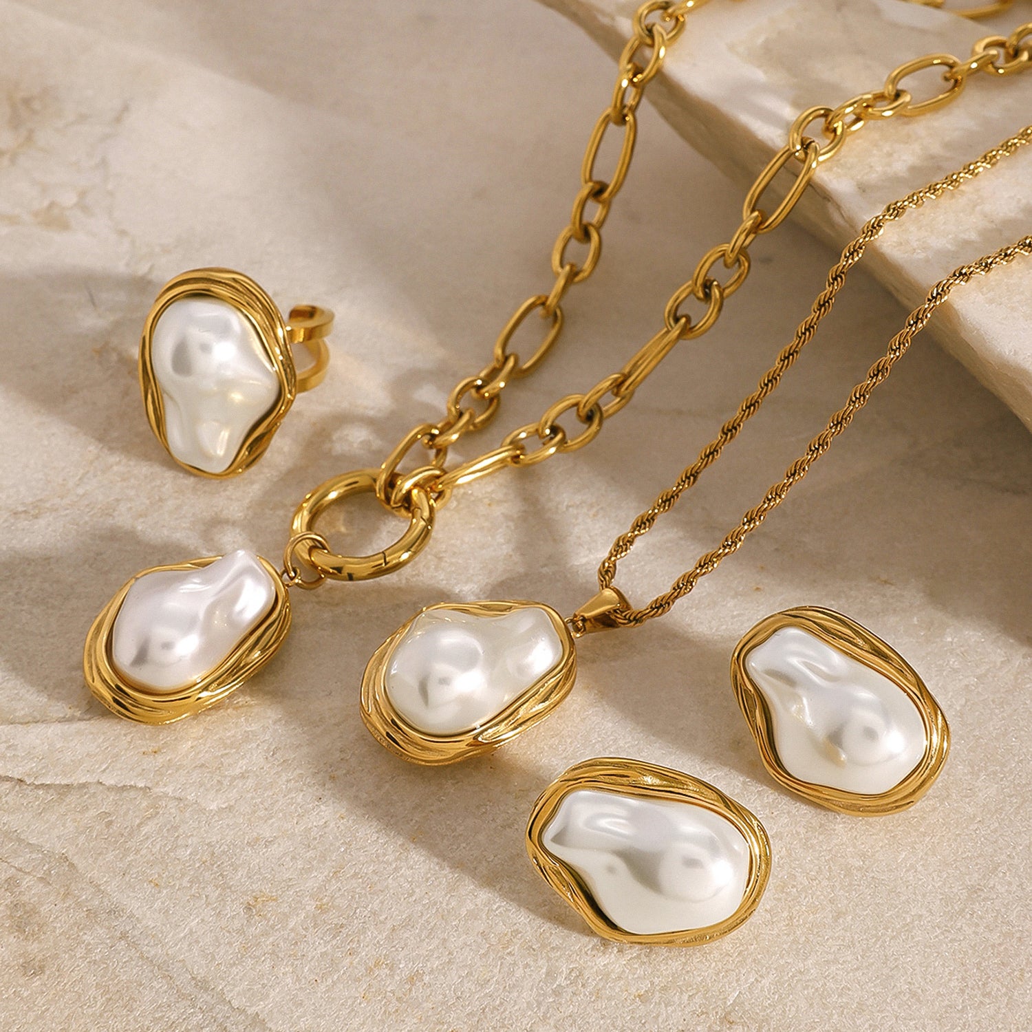 Stainless steel Baroque pearl ring