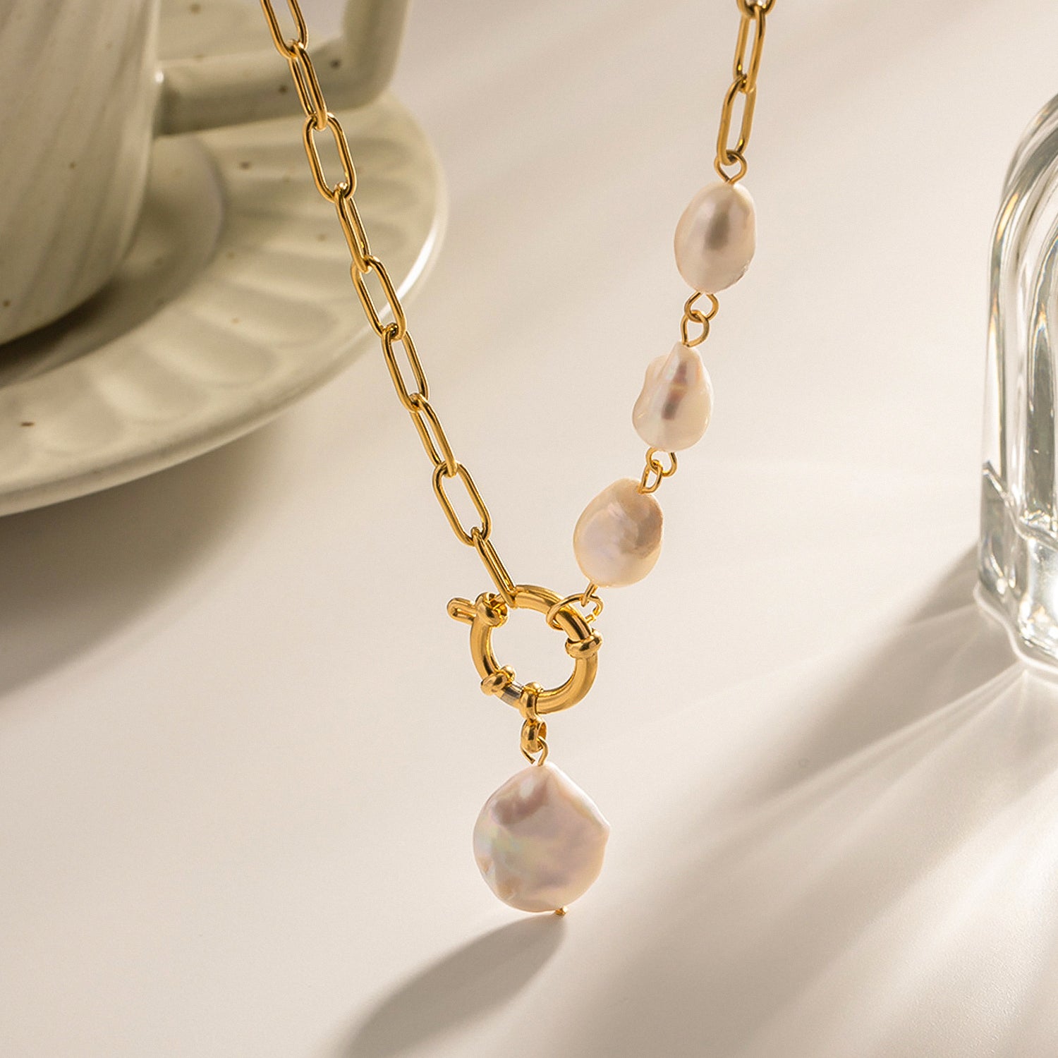 French-style stainless steel Baroque pendant necklace