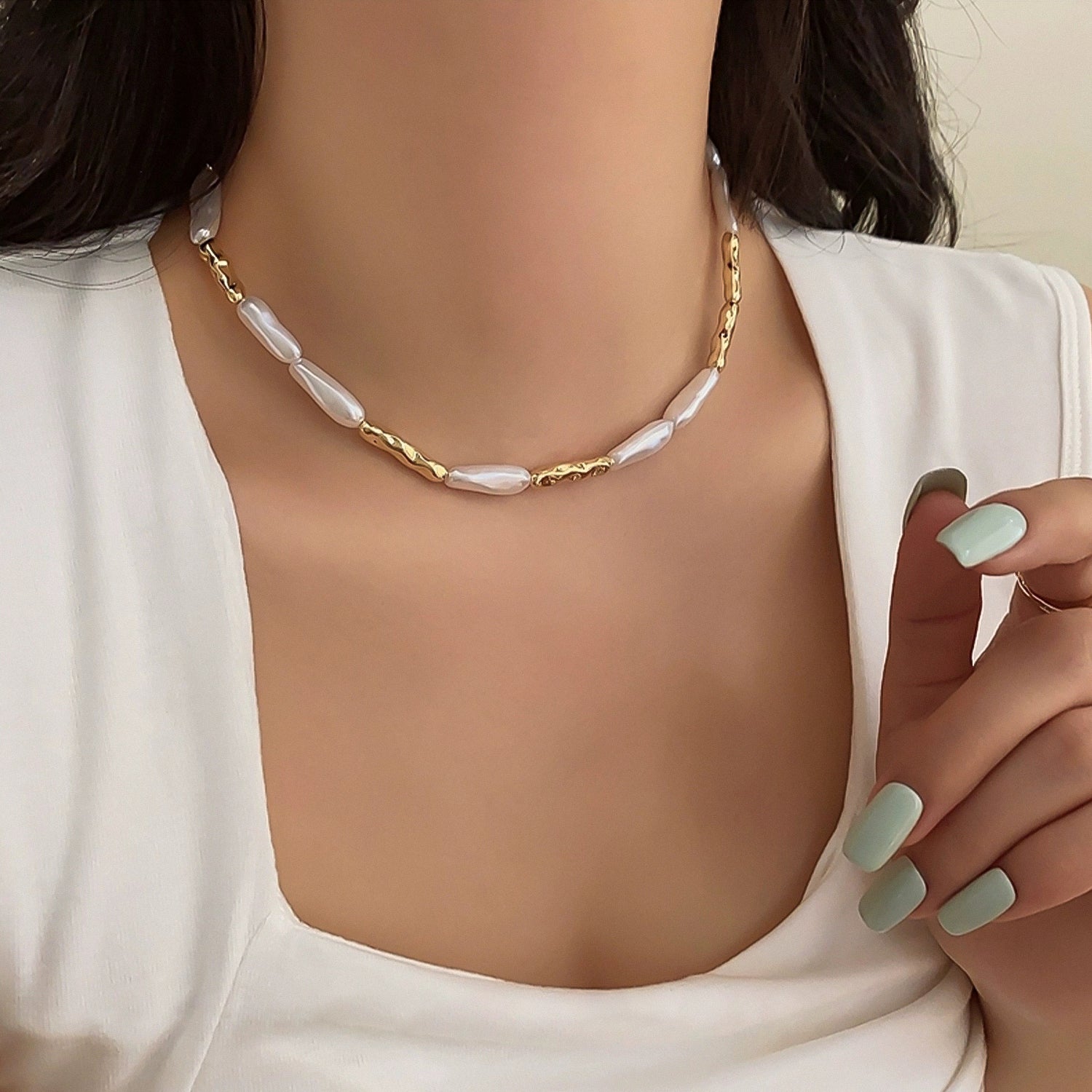 French vintage Baroque irregular pearl necklace