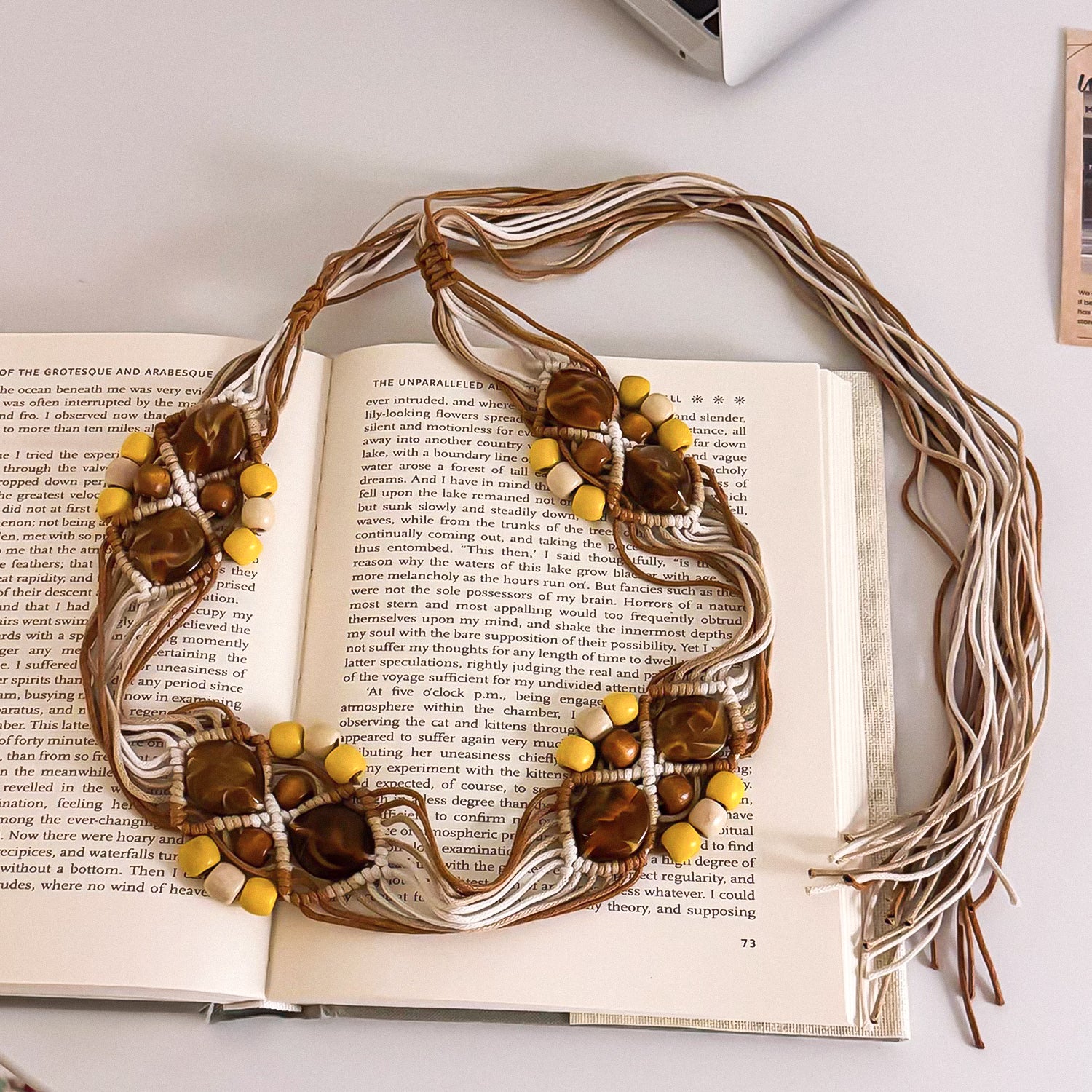 Bohemian-style acrylic wood bead woven belt