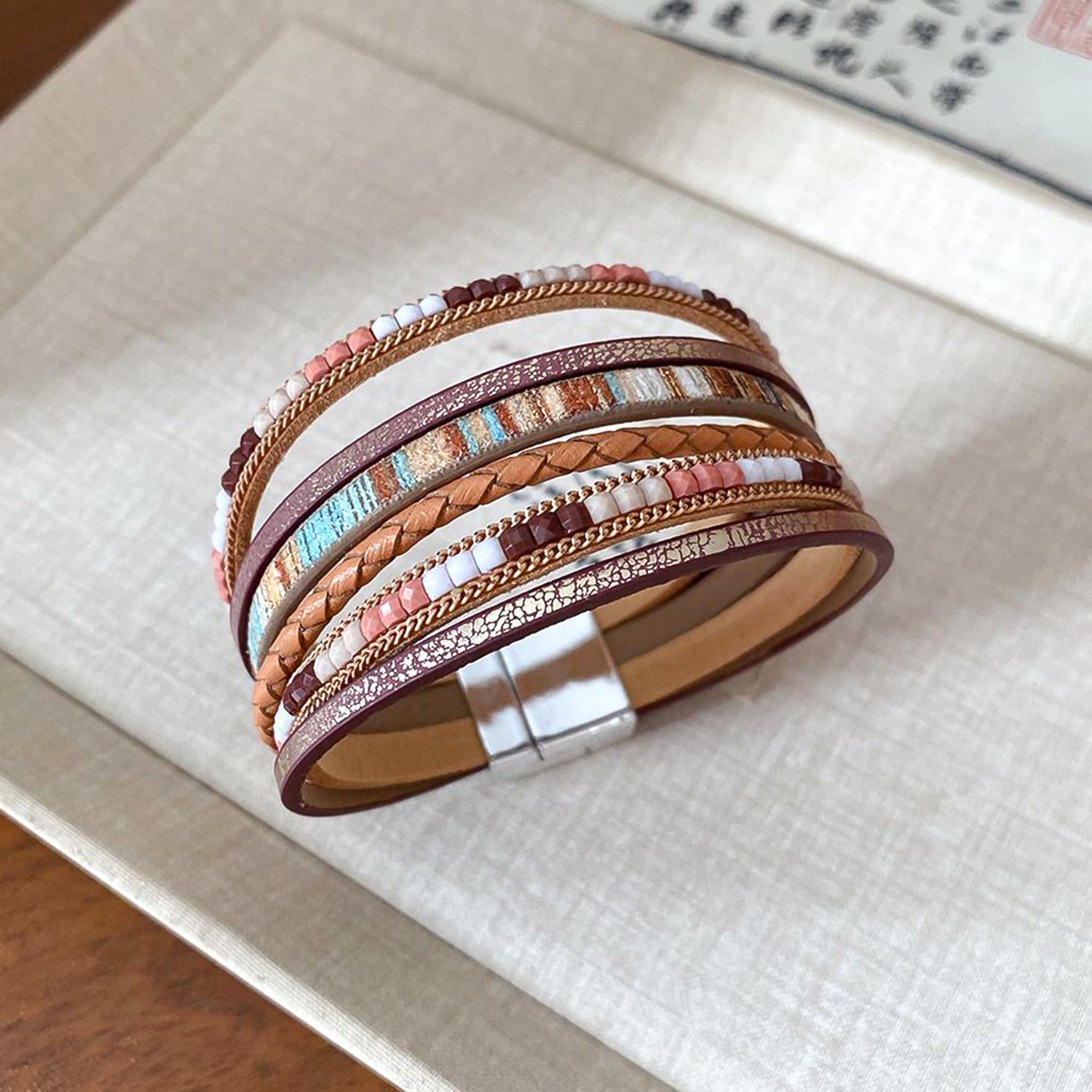 Bohemian hand-woven leather magnetic bracelet