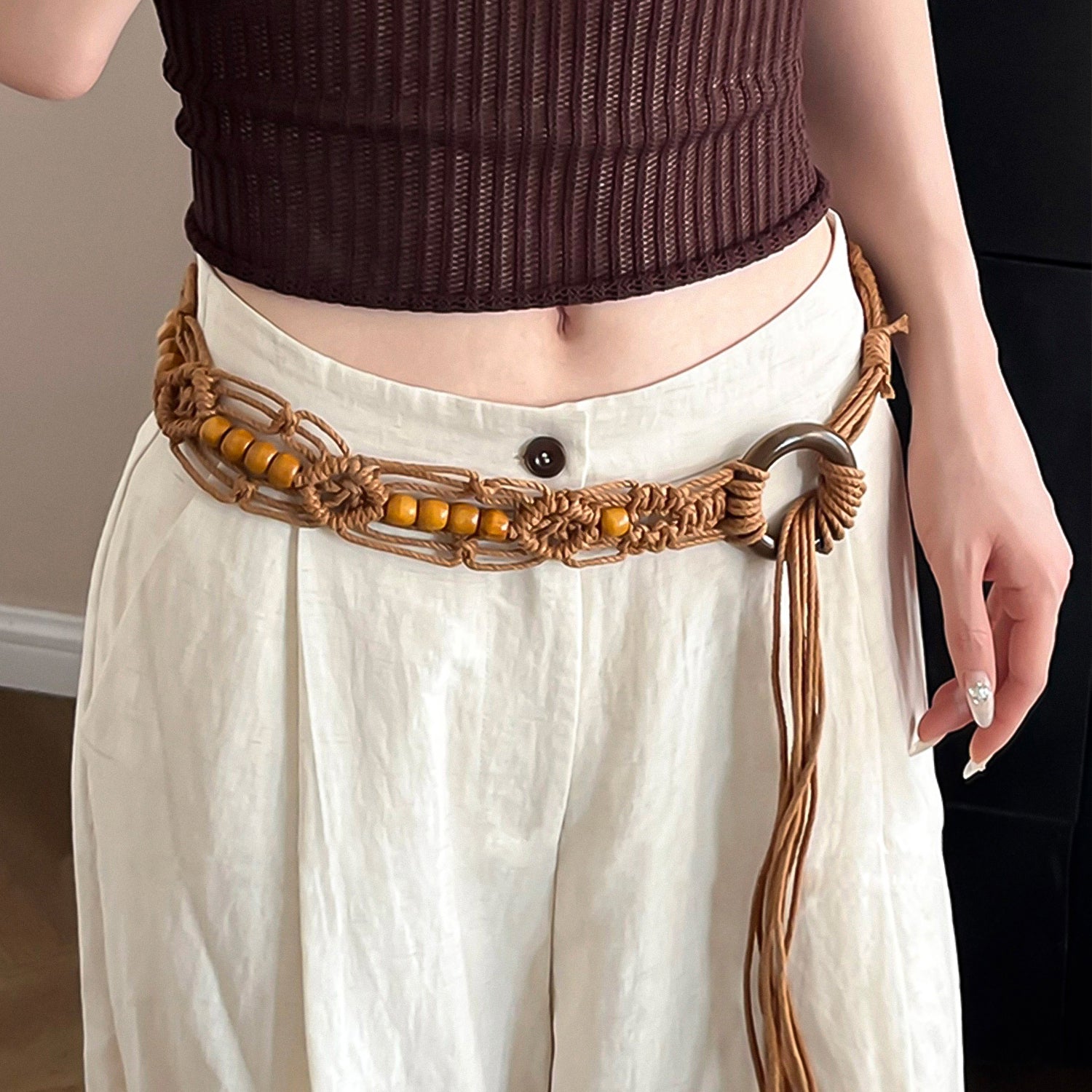 Bohemian-style brown woven belt