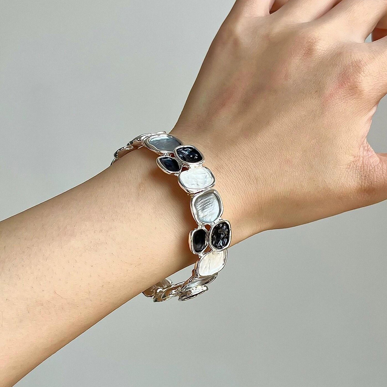 Oil painting style irregular geometric square elastic bracelet