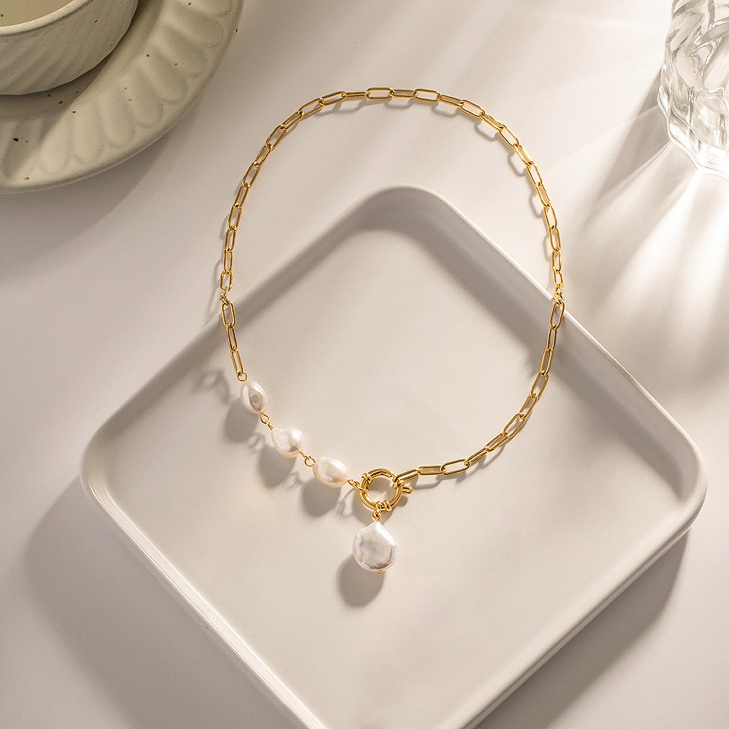 French-style stainless steel Baroque pendant necklace