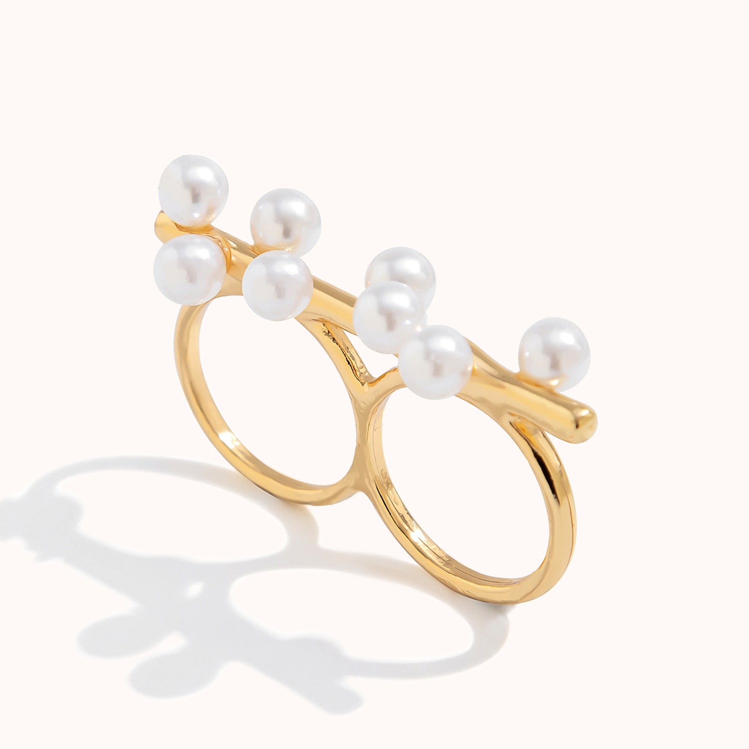 One single-line pearl double-finger ring