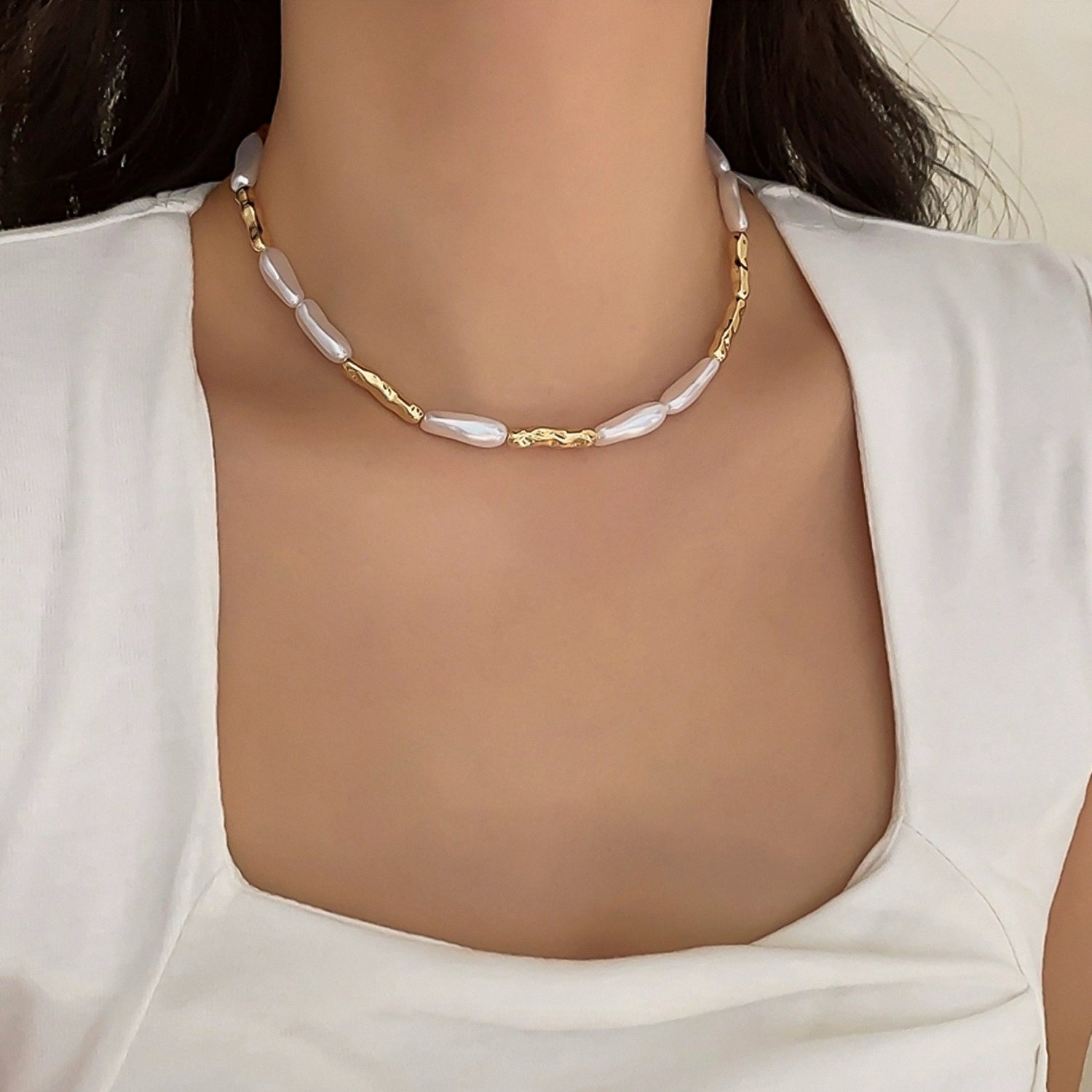 French vintage Baroque irregular pearl necklace