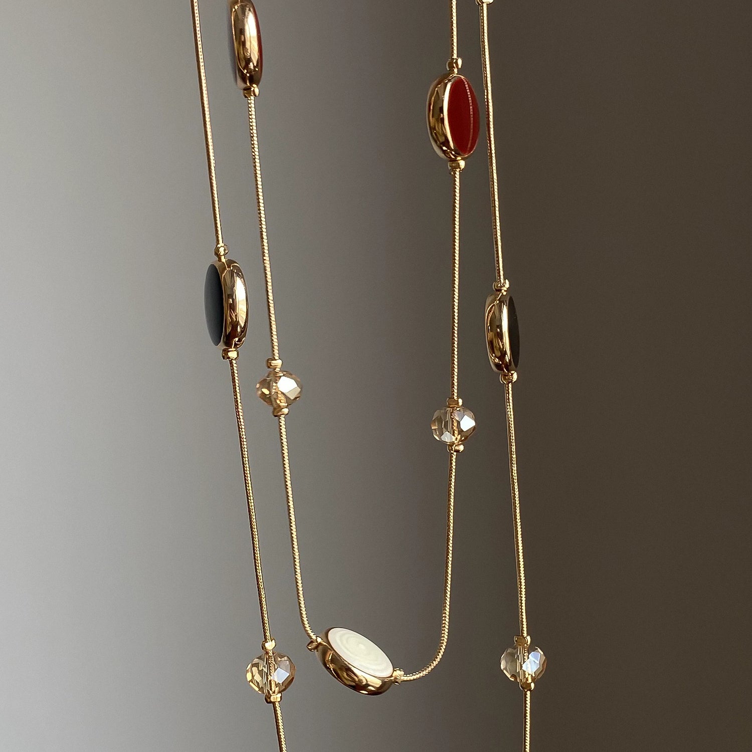 Round artificial gemstones double-layer long necklace