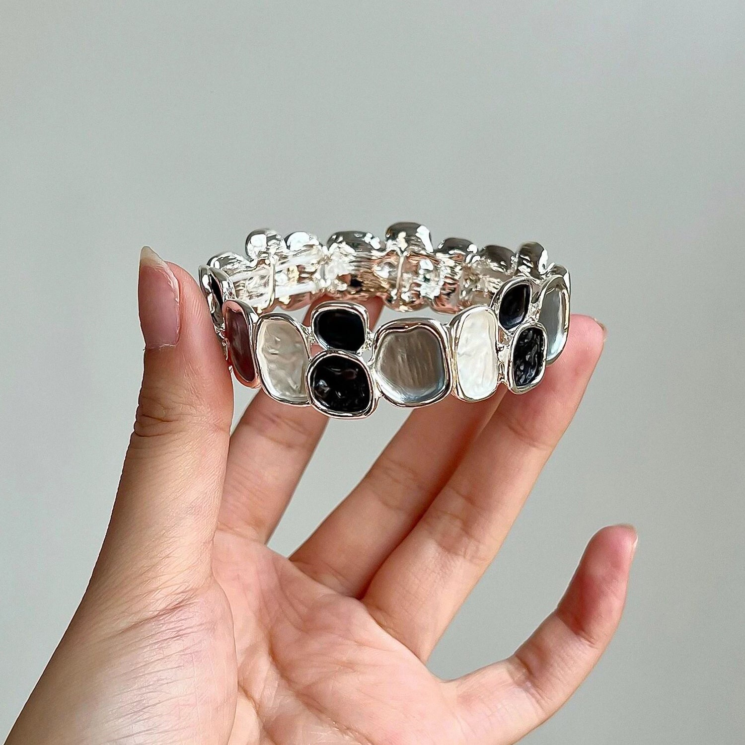 Oil painting style irregular geometric square elastic bracelet