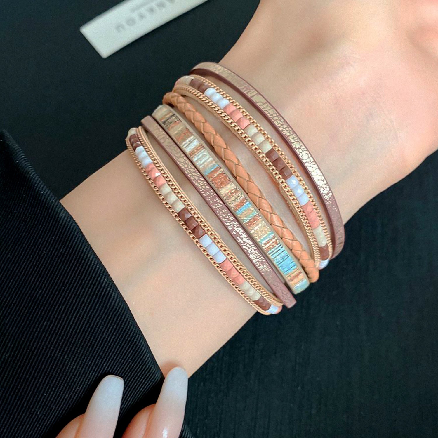 Bohemian hand-woven leather magnetic bracelet