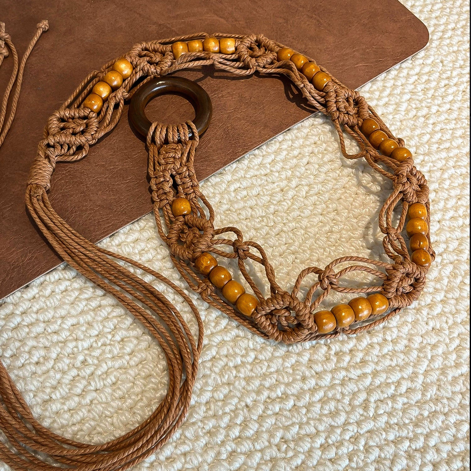 Bohemian-style brown woven belt