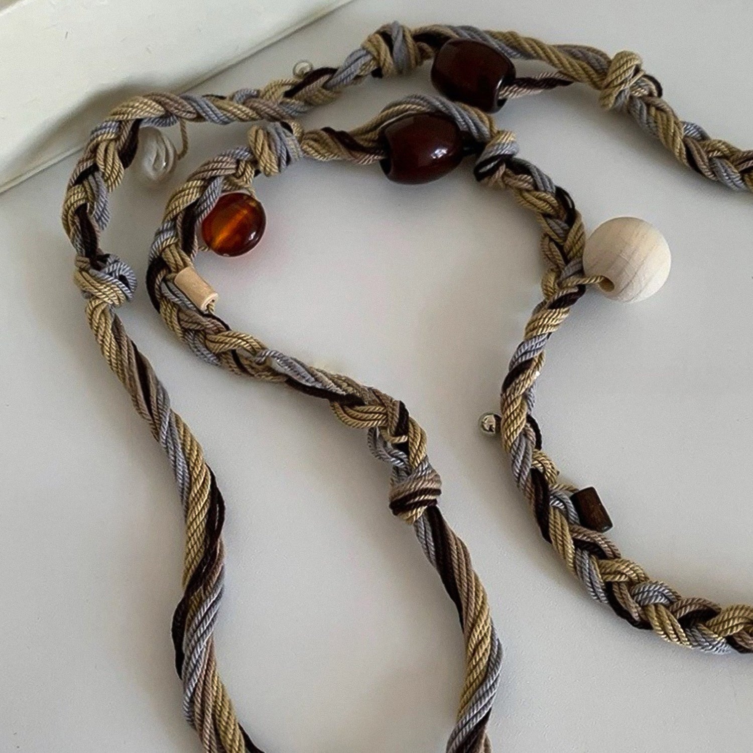 Hand-woven soft fabric wooden bead acrylic waist chain