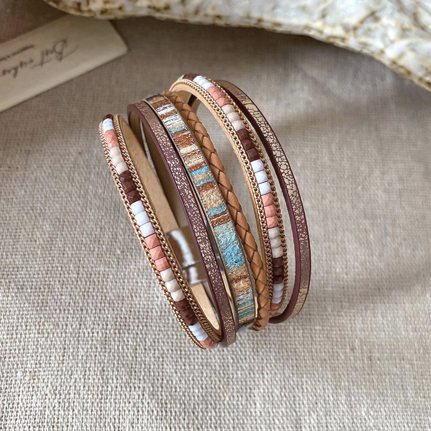 Bohemian hand-woven leather magnetic bracelet