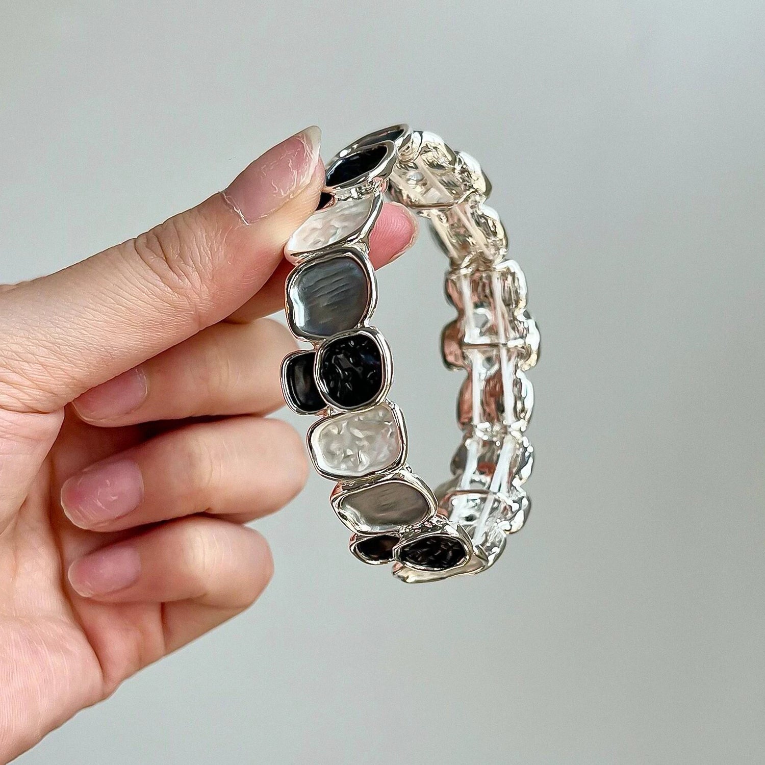 Oil painting style irregular geometric square elastic bracelet