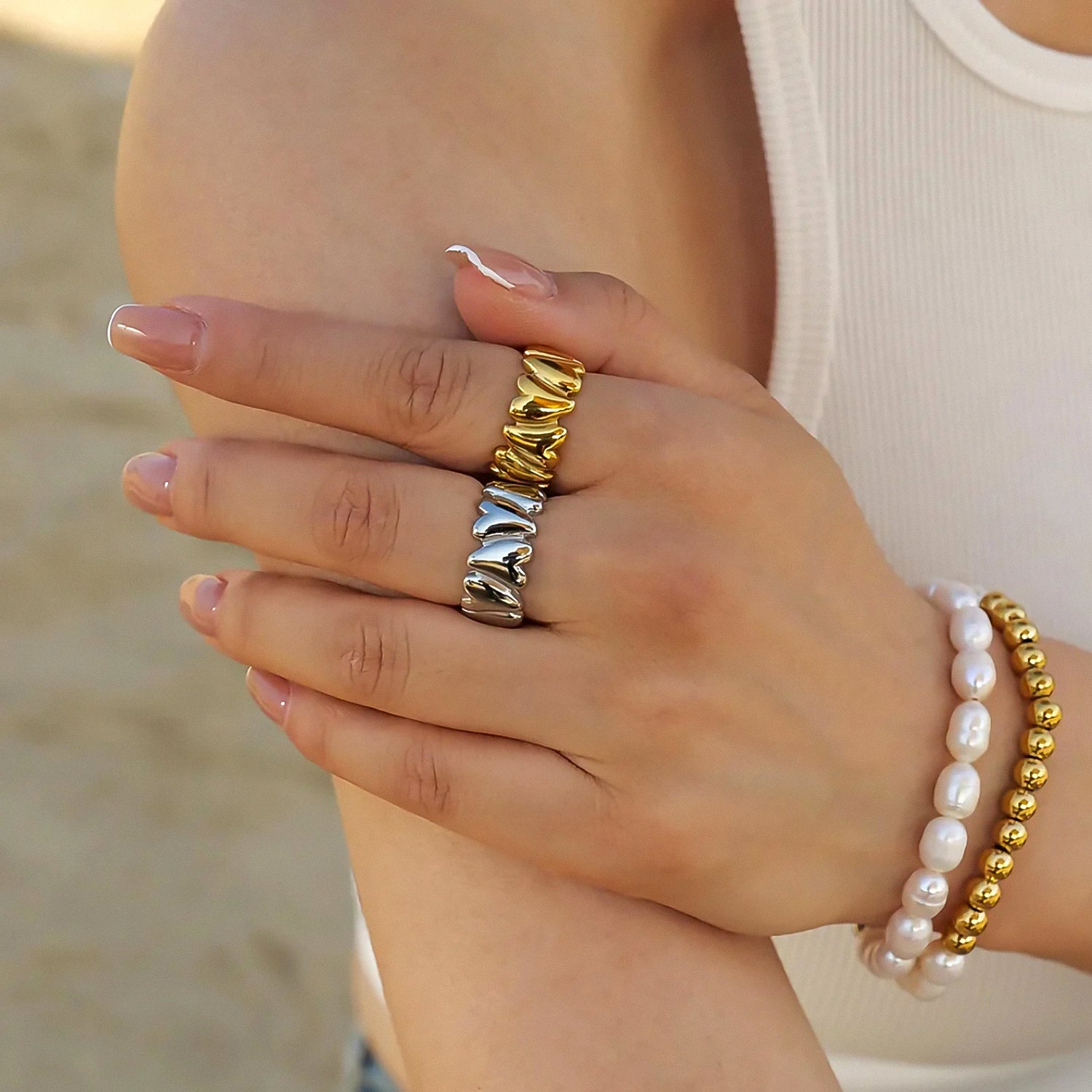 Golden Heartwave Ring