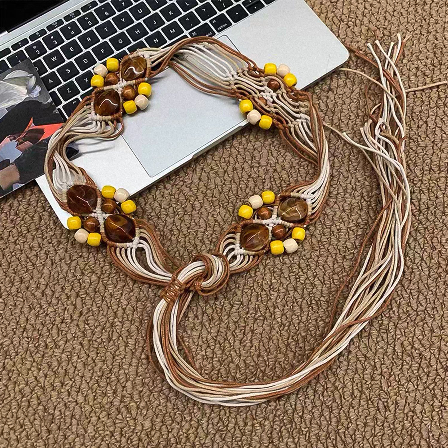 Bohemian-style acrylic wood bead woven belt