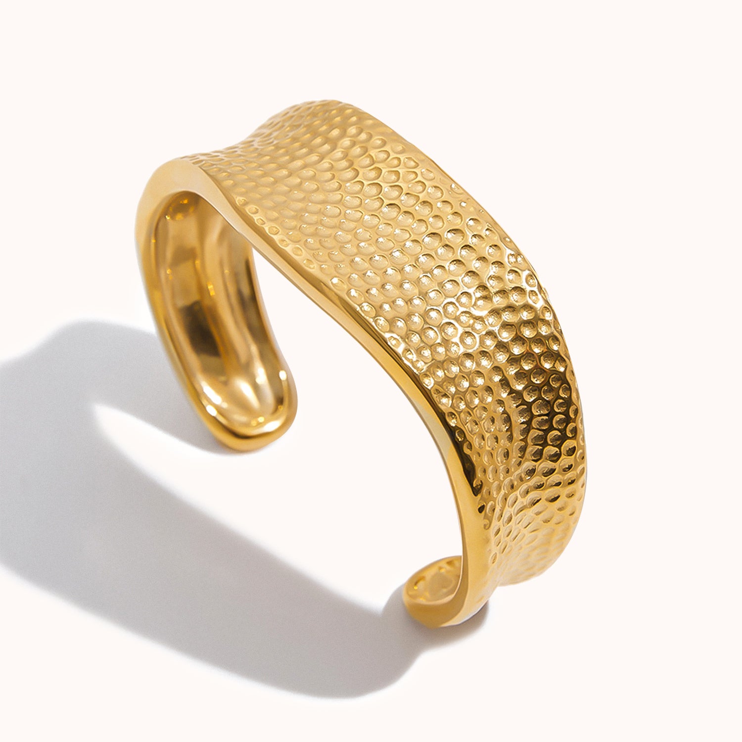 Wide stainless steel hammer-patterned open bracelet