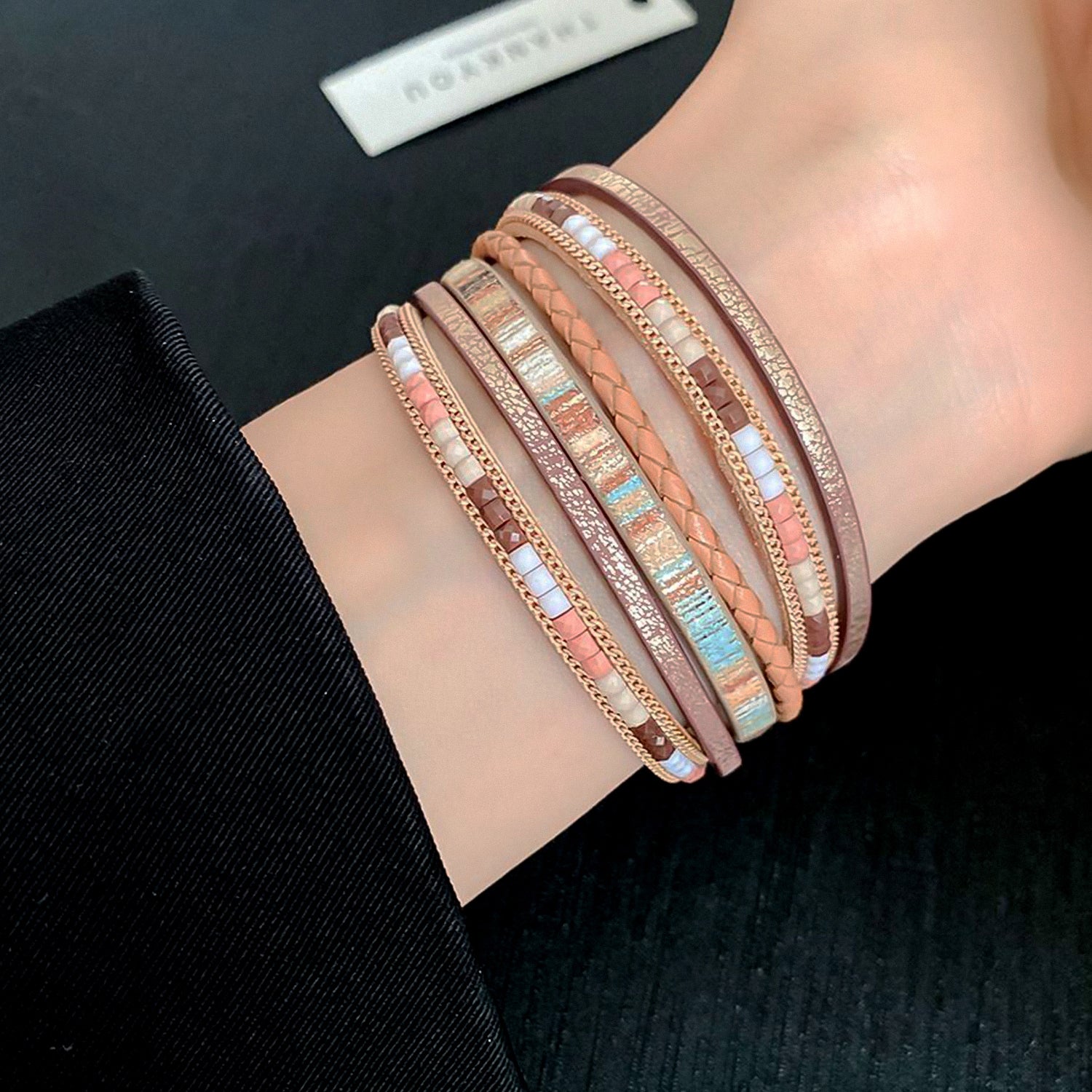 Bohemian hand-woven leather magnetic bracelet