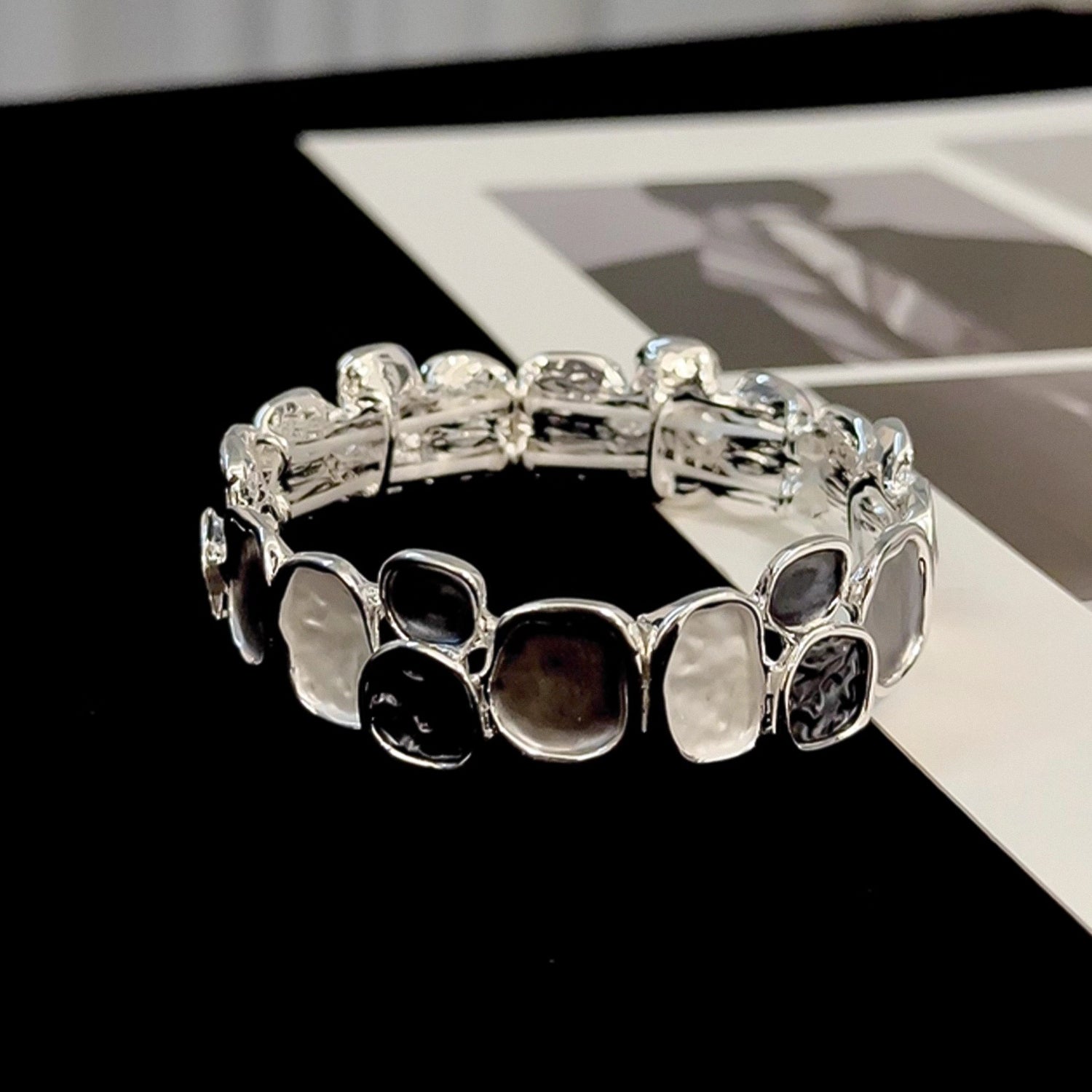 Oil painting style irregular geometric square elastic bracelet