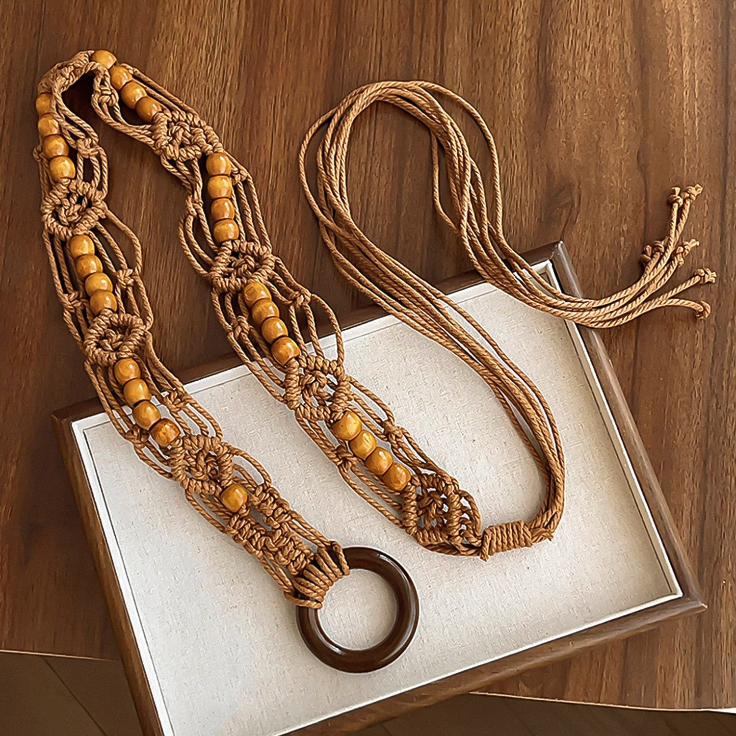Bohemian-style brown woven belt