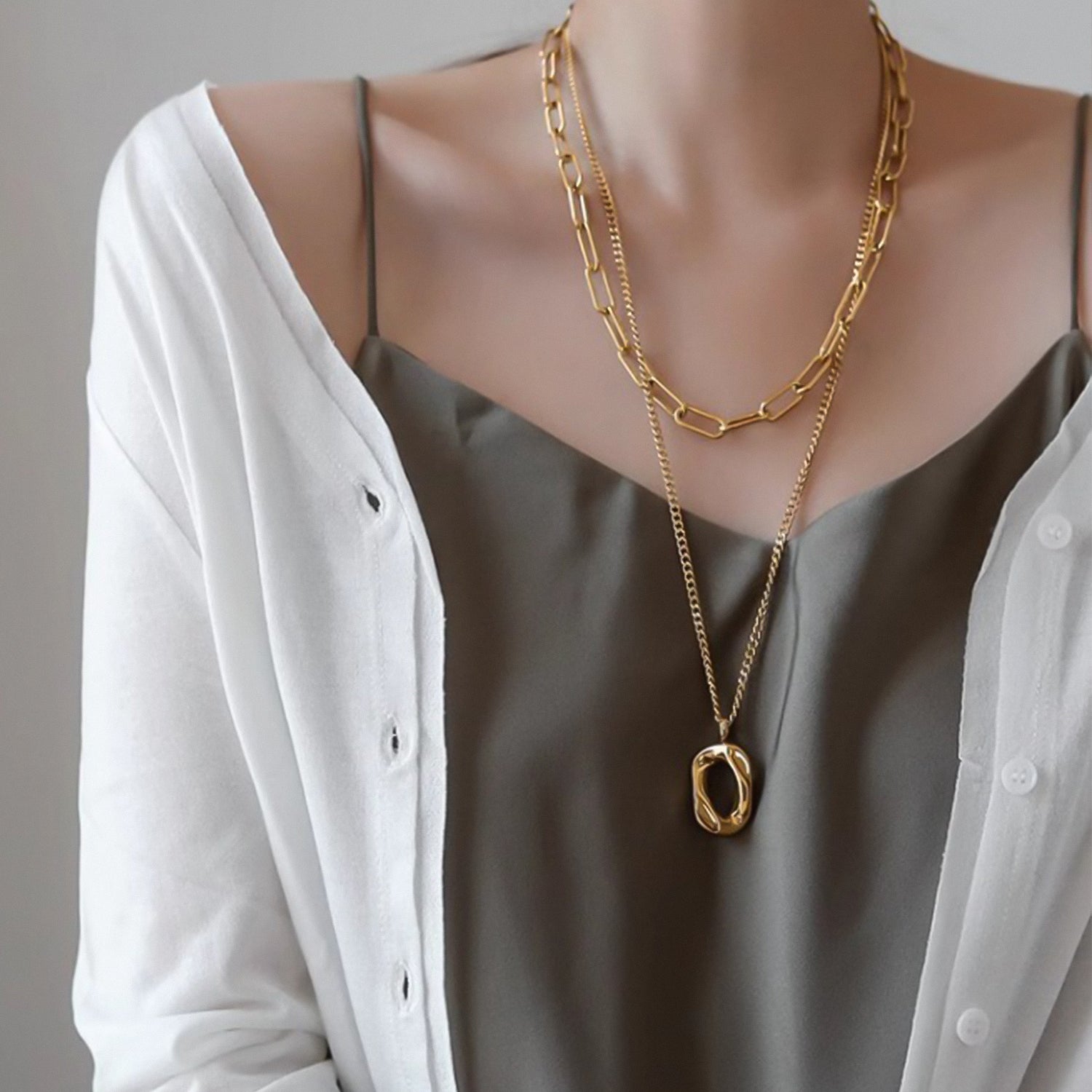 Double-layer thickened chain long necklace