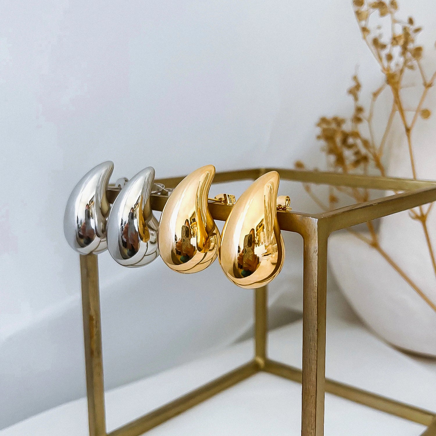 Golden Drop Stud Earrings