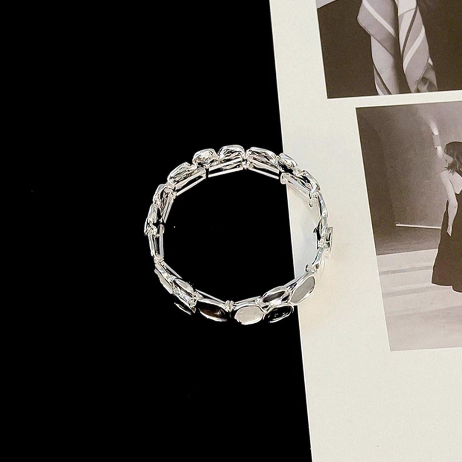 Oil painting style irregular geometric square elastic bracelet