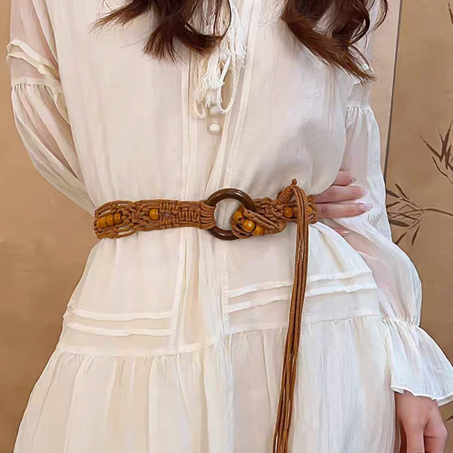 Bohemian-style brown woven belt