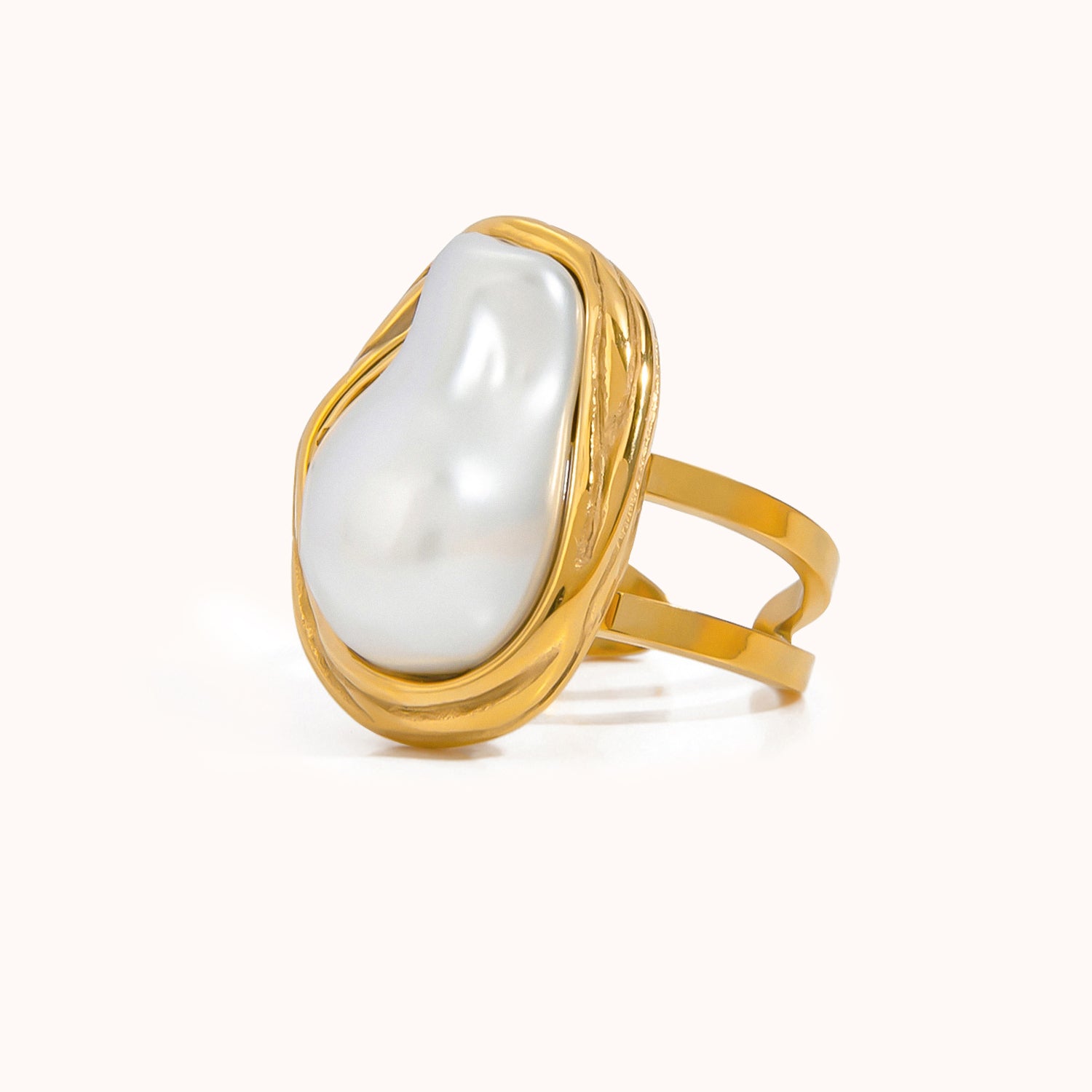 Stainless steel Baroque pearl ring