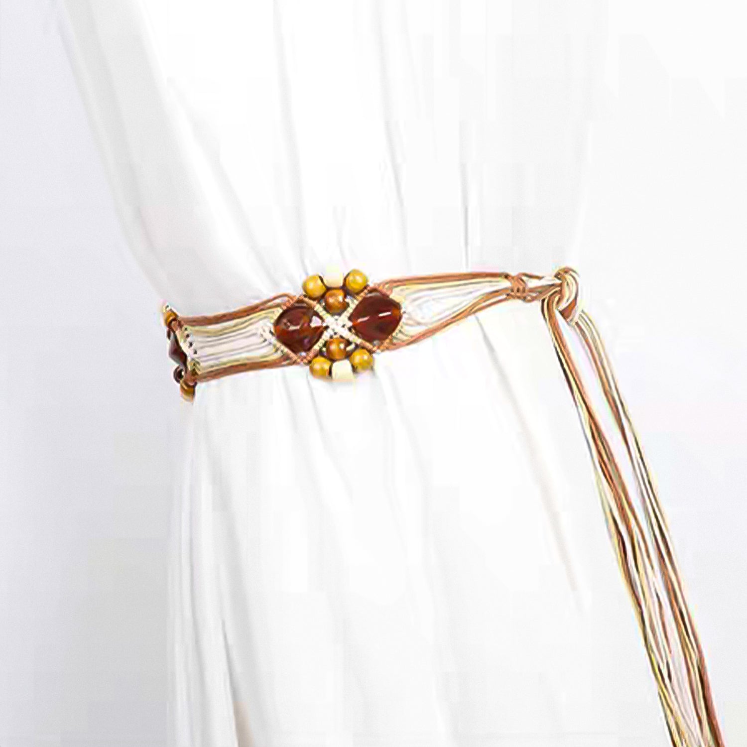 Bohemian-style acrylic wood bead woven belt