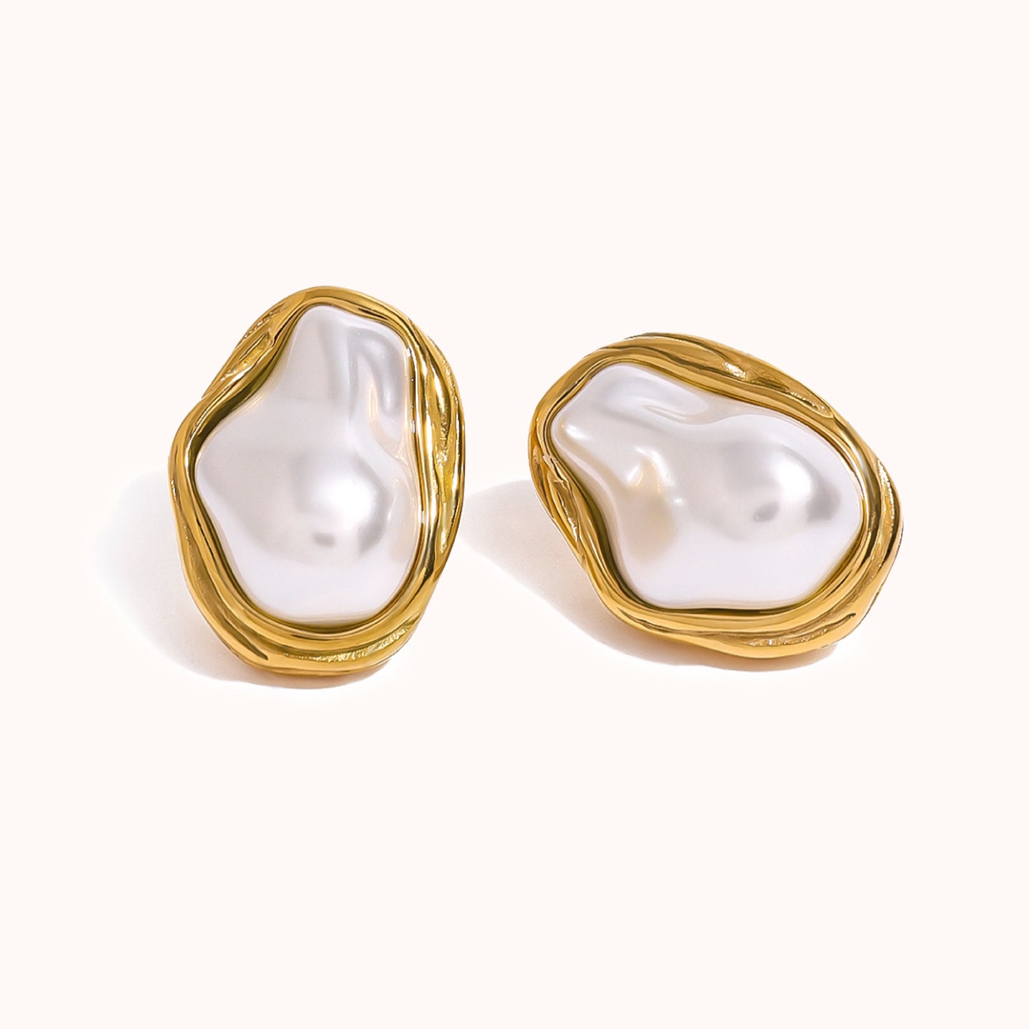 Stainless steel Baroque pearl stud earrings