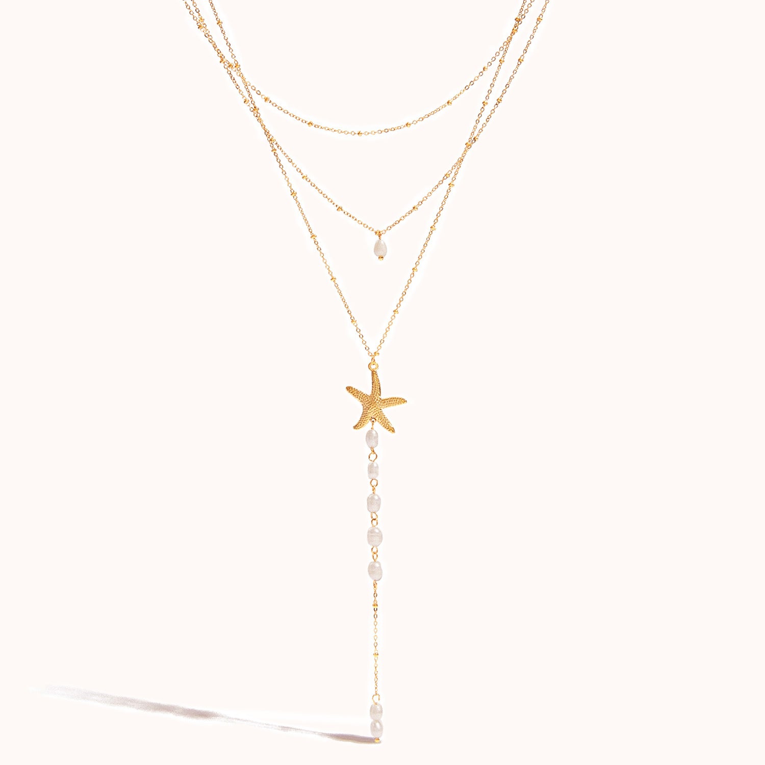 Stainless steel freshwater pearl starfish necklace