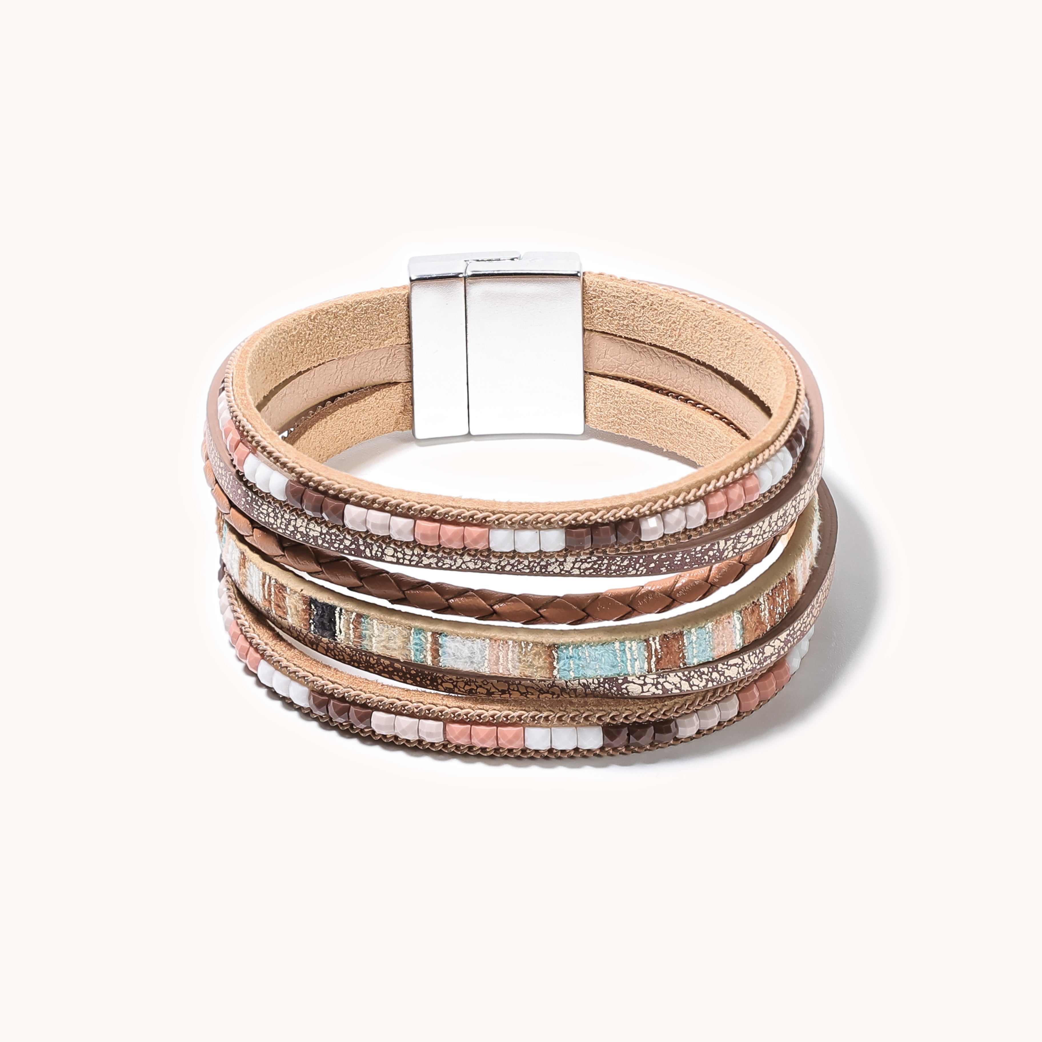 Bohemian hand-woven leather magnetic bracelet