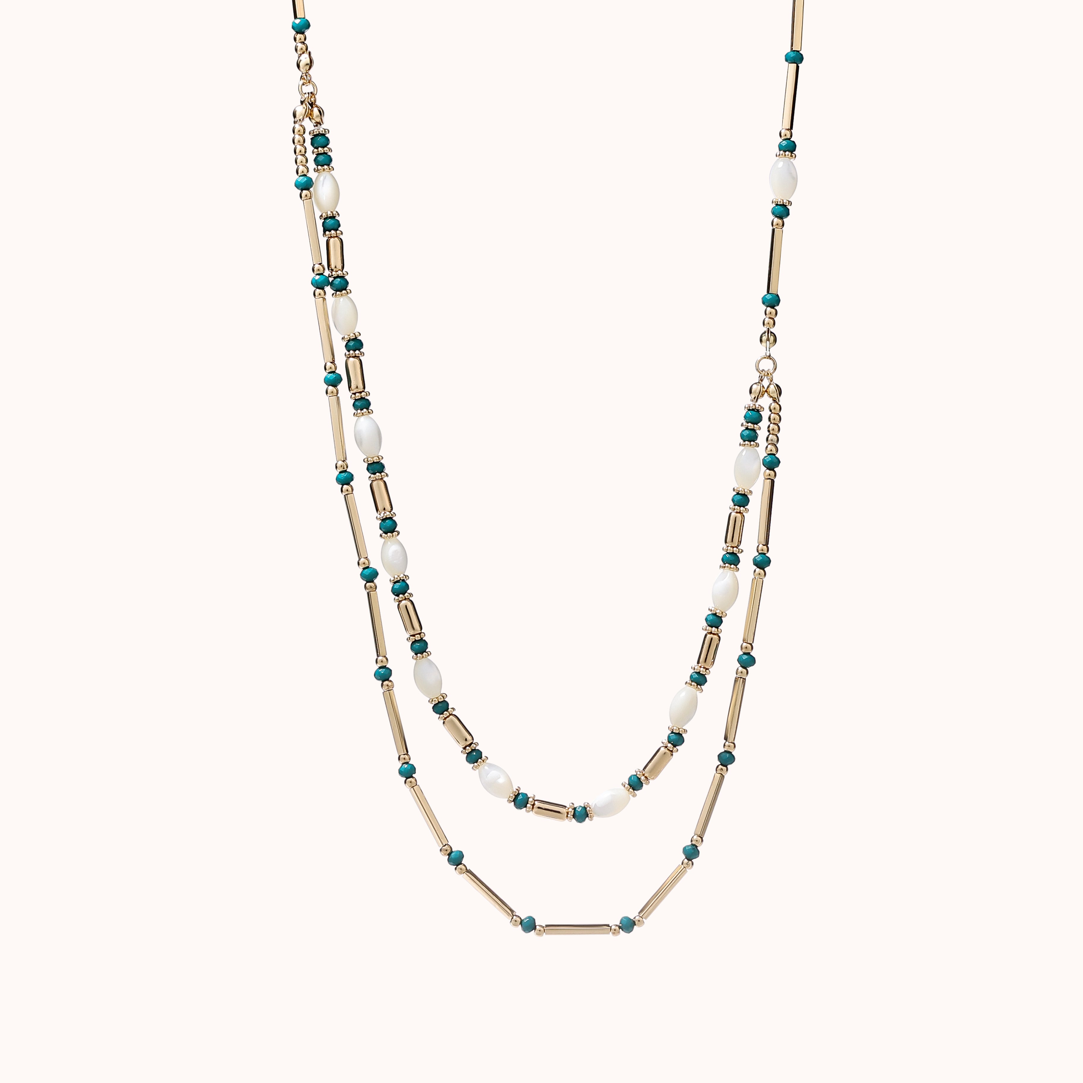 Blue beaded metal long necklace