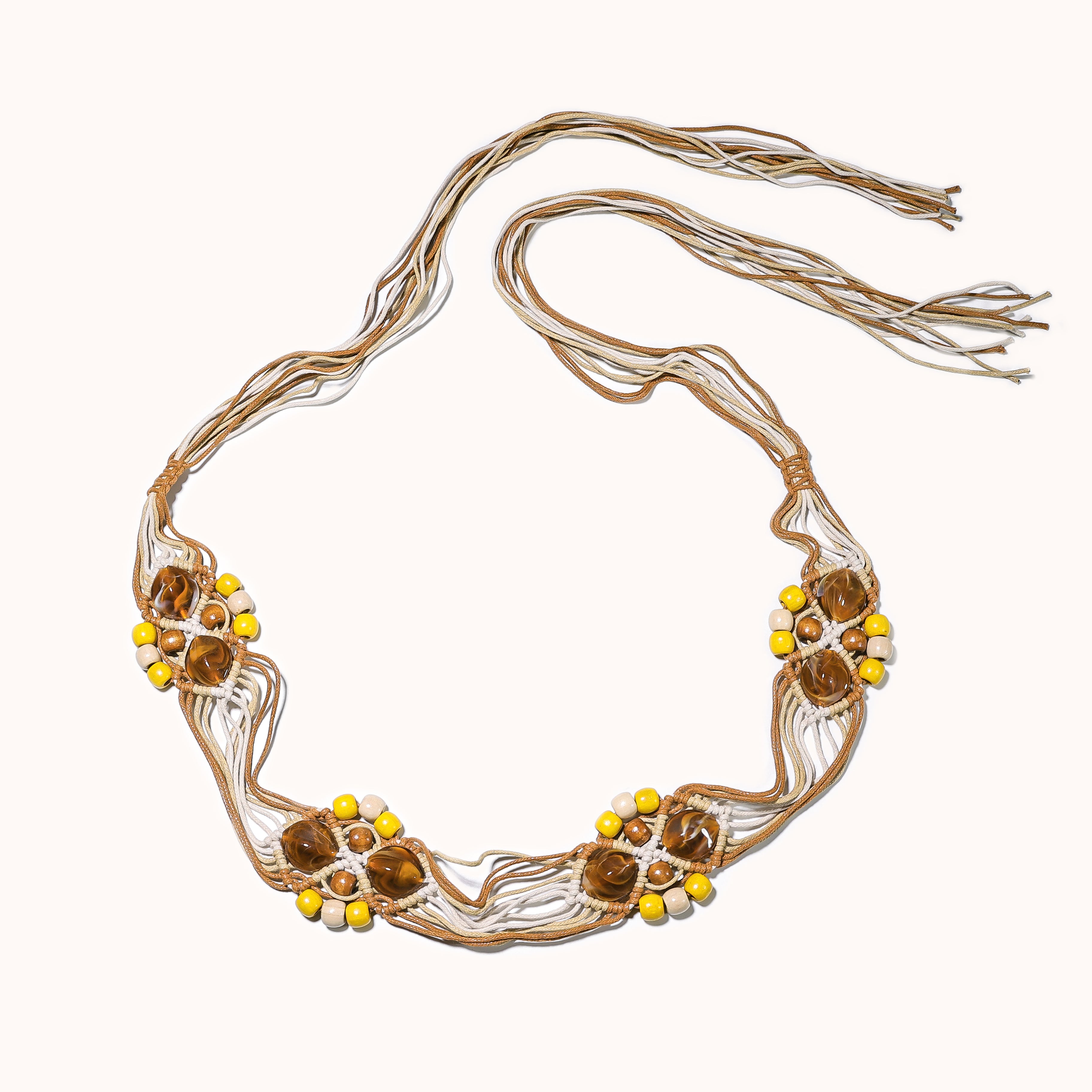 Bohemian-style acrylic wood bead woven belt