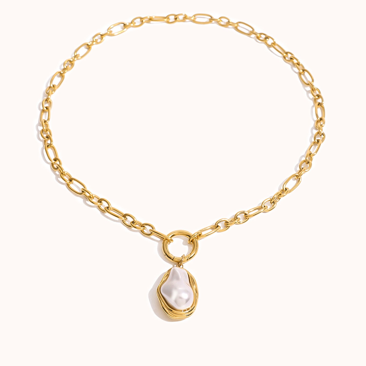 Stainless steel detachable Baroque pearl pendant necklace