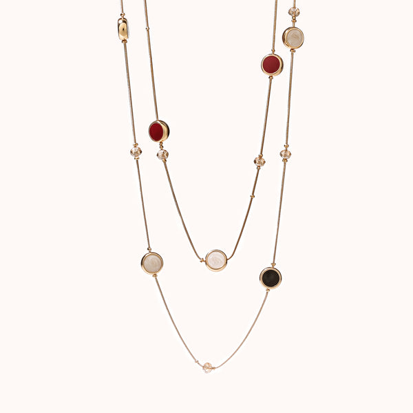 Round artificial gemstones double-layer long necklace