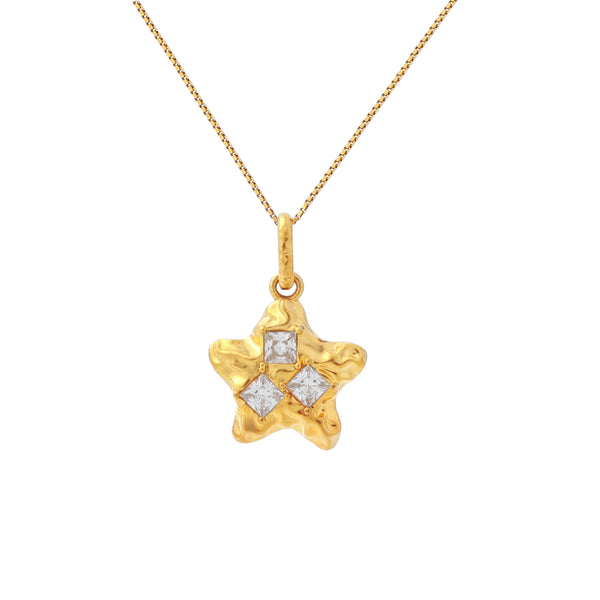 18K Hammered Flower Cute Star Necklace Pendant