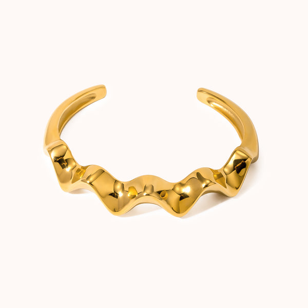 Stainless steel wavy open bracelet