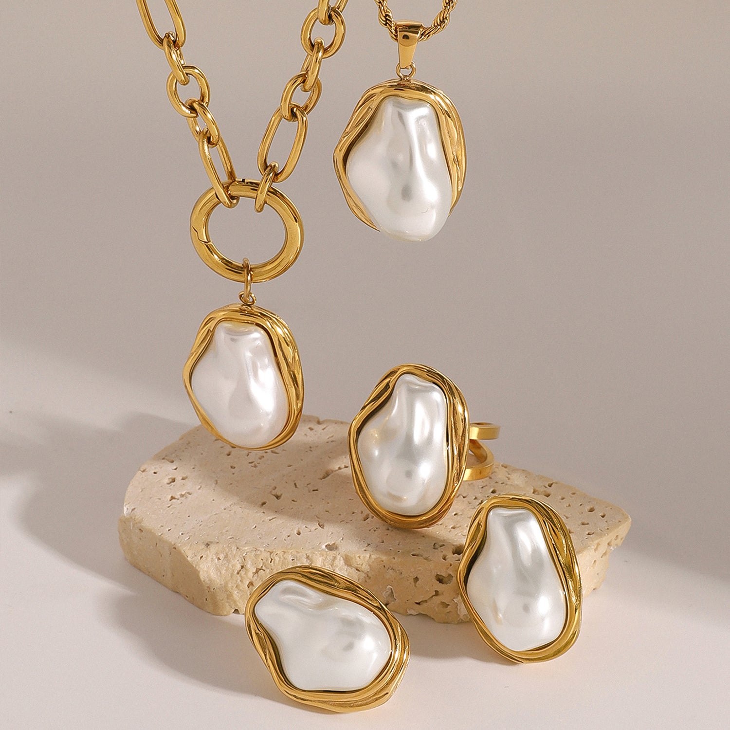 Stainless steel Baroque pearl ring