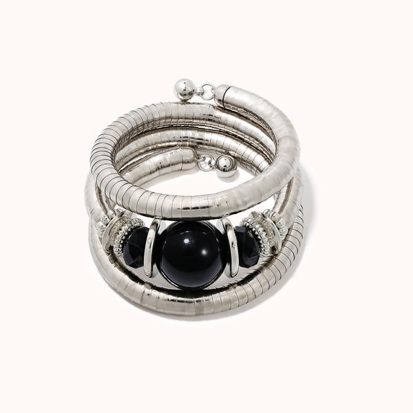 Bohemian-style black round bead multi-layer elastic bracelet