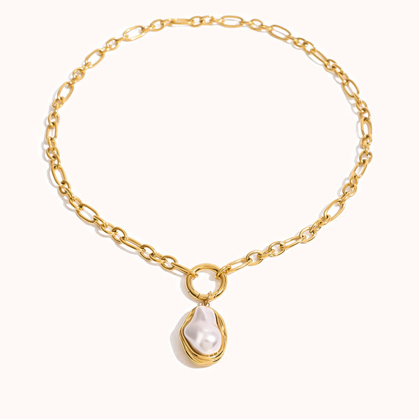 Stainless steel detachable Baroque pearl pendant necklace